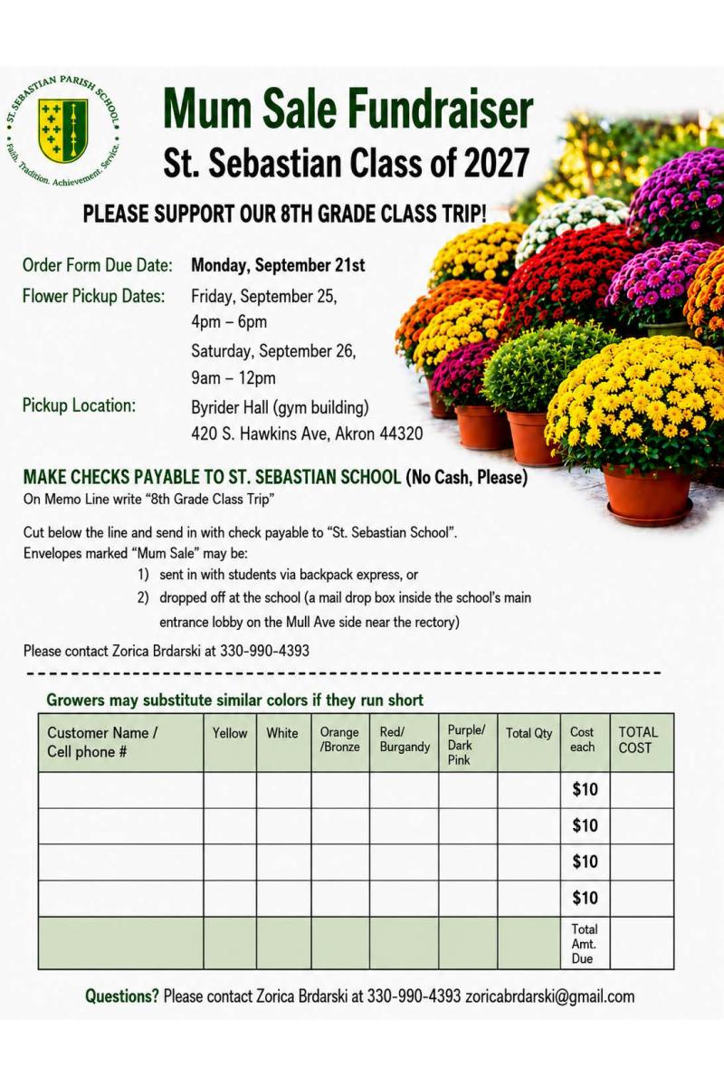 Mum Sale - 8th Grade Class Trip | Saint Sebastian Parish